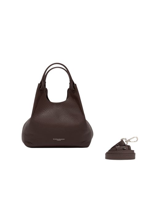 Borsa da donna in pelle martellata a mano, con tracolla removibile, colore espresso/castoro GIANNI CHIARINI | 9719RNGDBL14064